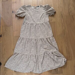 Women's Beige Leopard Tiered Maxi Dress with Puff Sleeves